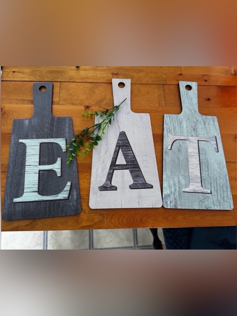 Rustic Farmhouse "EAT" Cutting Board Kitchen Wall Decor Sign Set (3-Piece)
